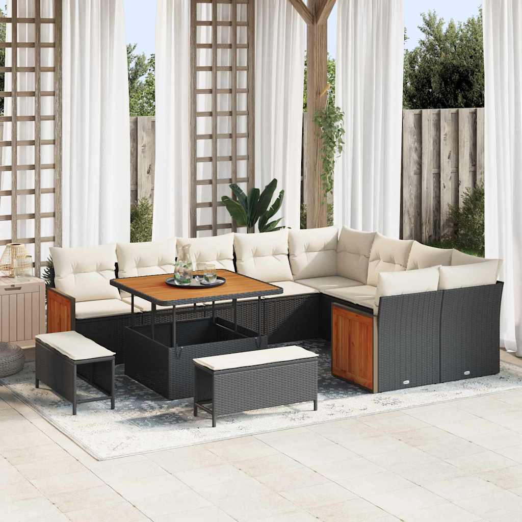 Garten-Sofa-Set 12 pcs Schwarz und Creme 100 x 100 x 71 cm